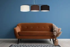 Discount Belis Hängelampe Stoff Weiß Braun Schwarz E27 100 cm lang