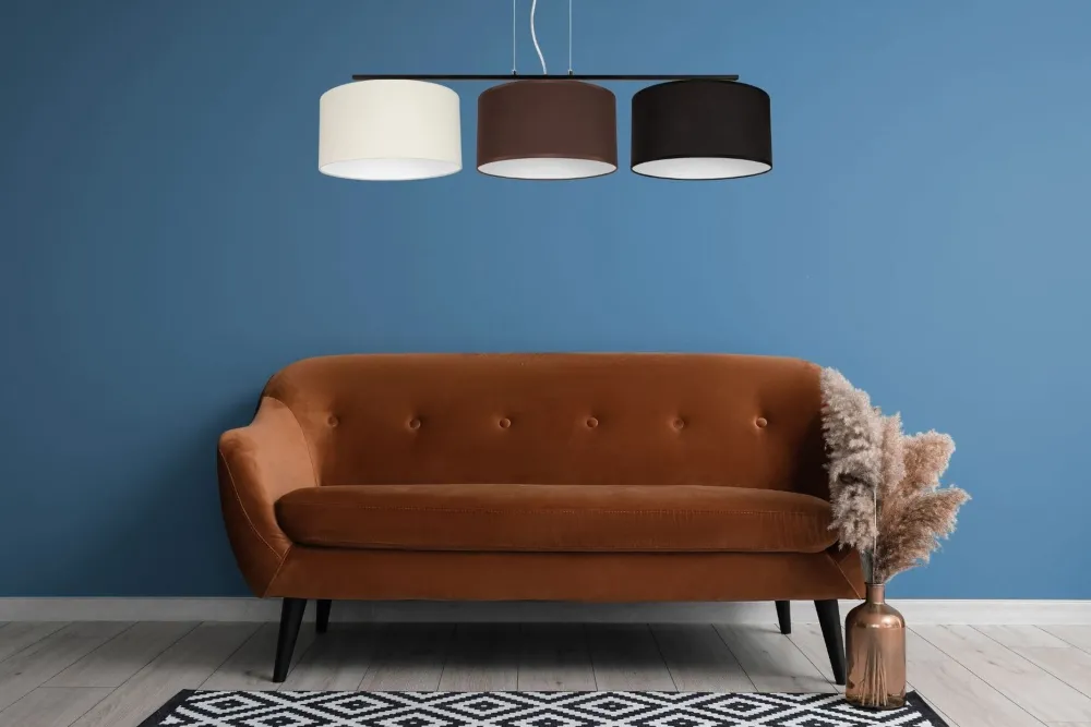 Discount Belis Hängelampe Stoff Weiß Braun Schwarz E27 100 cm lang