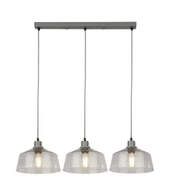 Hot Searchlight Hängelampe Vintage B: 80 cm Grau Klar 3-flammig E27