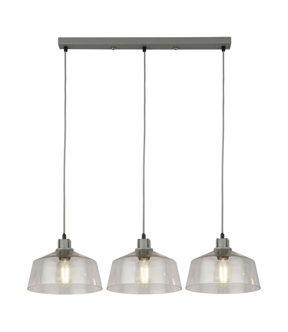 Hot Searchlight Hängelampe Vintage B: 80 cm Grau Klar 3-flammig E27