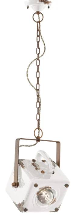 Ferroluce Hängelampe Weiß Shabby Antik Keramik E27 Handarbeit* Wohnzimmerlampen|Keramiklampen