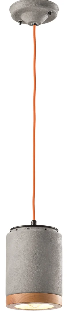 Ferroluce Hängeleuchte Beton Optik rund Ø 12,5 cm Keramik Holz E27* Wohnzimmerlampen|Holzlampen