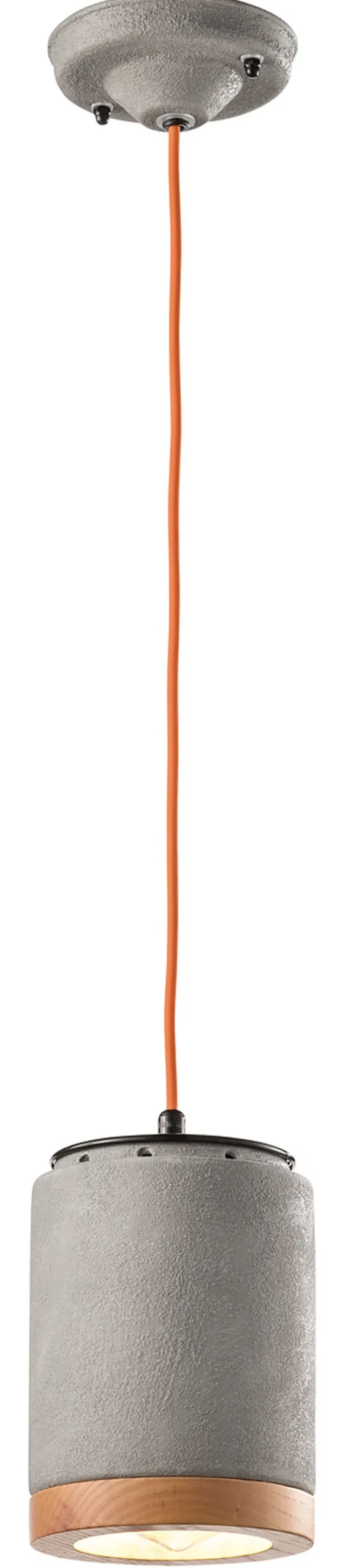 Ferroluce Hängeleuchte Beton Optik rund Ø 12,5 cm Keramik Holz E27* Wohnzimmerlampen|Holzlampen