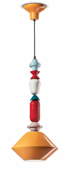 Ferroluce Hängeleuchte Bunt Keramik Ø 31 cm Handarbeit E27 Retro* Wohnzimmerlampen|Keramiklampen