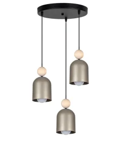 Belis Hängeleuchte Champagner Metall Holz 3-flmg E27 Ø36 cm* Hängelampen|Bürolampen