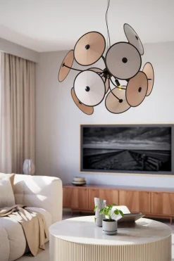 Discount By Rydéns Hängeleuchte dekorativ Metall Stoff D: 83,5 cm 4x E14