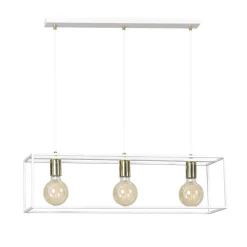 Best Emibig Hängeleuchte eckig Retro Weiß verstellbar 3x E27 Metall