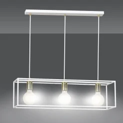 Best Emibig Hängeleuchte eckig Retro Weiß verstellbar 3x E27 Metall