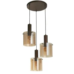 Searchlight Hängeleuchte 3-flammig Braun Bernstein E27 D: 47 cm* Hängelampen|Bürolampen