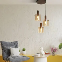 Searchlight Hängeleuchte 3-flammig Braun Bernstein E27 D: 47 cm* Hängelampen|Bürolampen