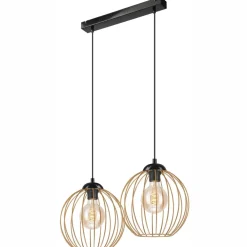 Lamkur Hängeleuchte 2-flammig E27 in Schwarz Gold Metall Draht* Hängelampen|Esszimmer Lampen