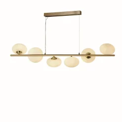 Searchlight Hängeleuchte 6-flammig G9 in Messing matt Weiß Glas* Hängelampen|Bürolampen