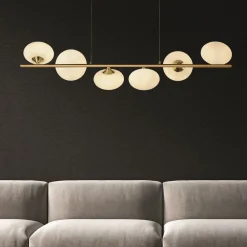 Searchlight Hängeleuchte 6-flammig G9 in Messing matt Weiß Glas* Hängelampen|Bürolampen