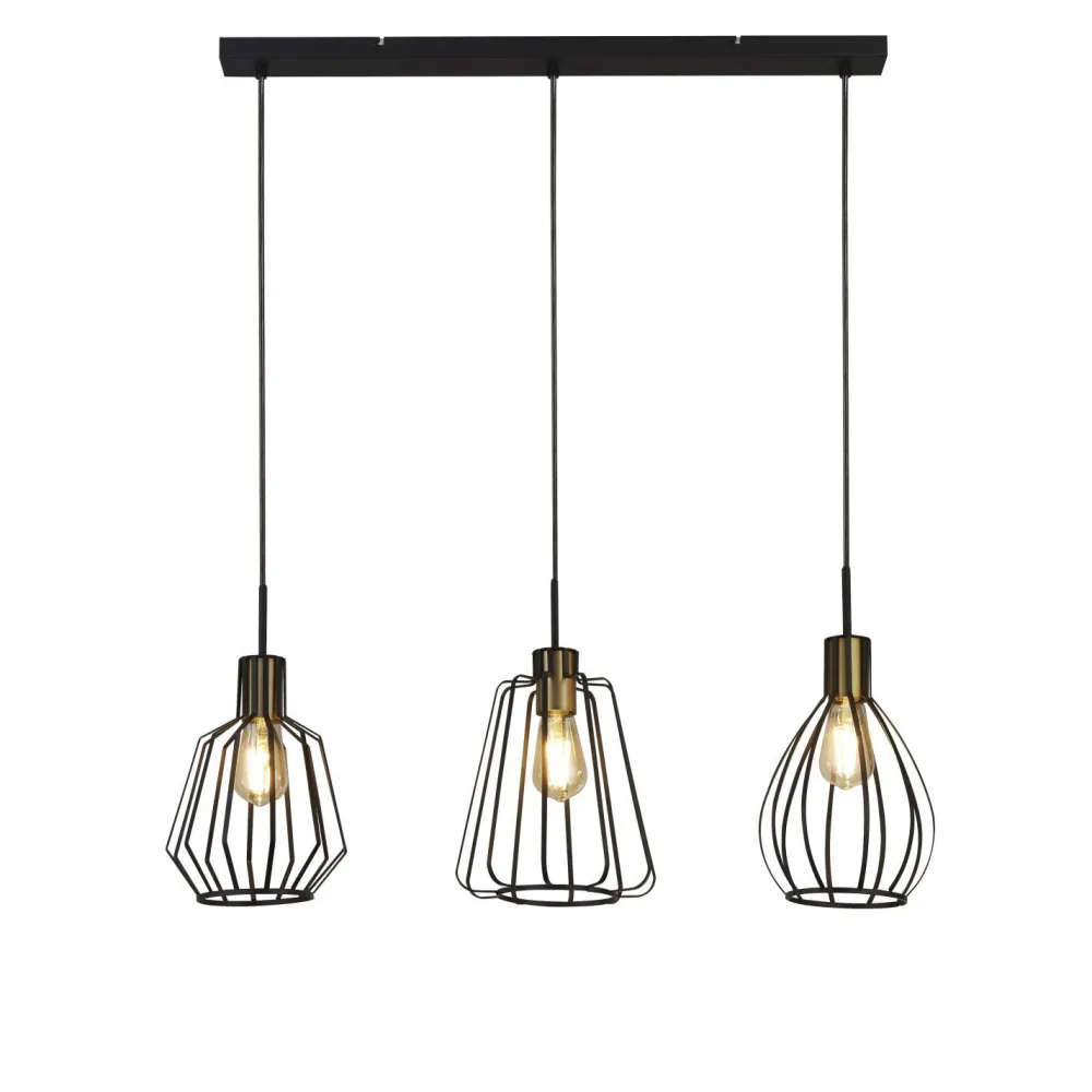 Discount Searchlight Hängeleuchte 3-flammig in Schwarz Messing Antik E27