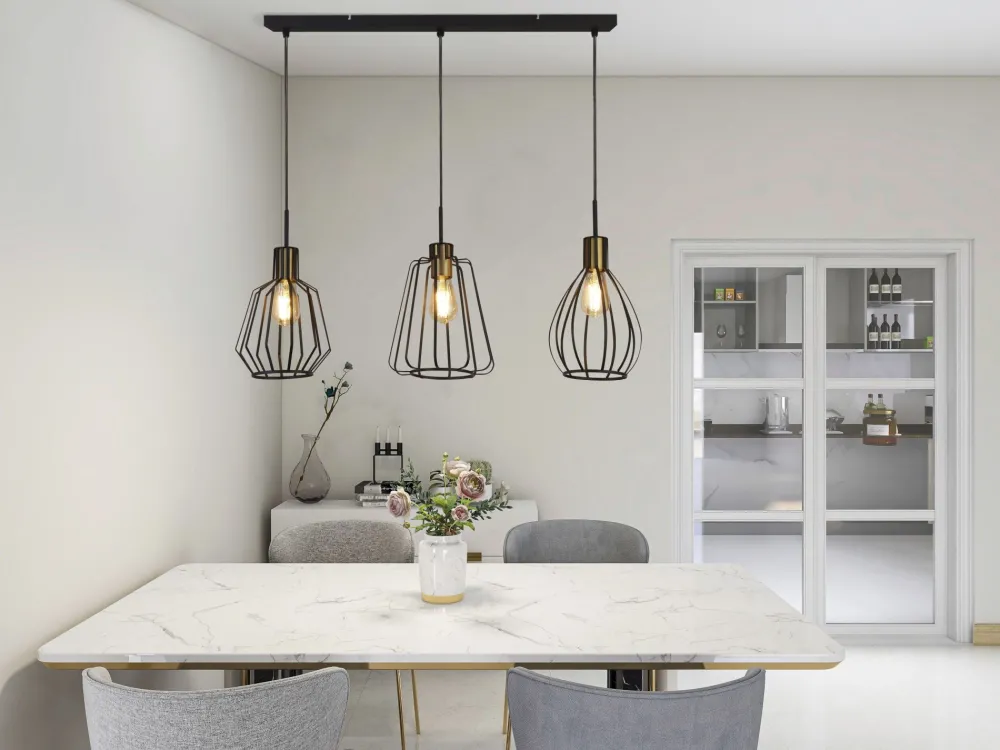 Discount Searchlight Hängeleuchte 3-flammig in Schwarz Messing Antik E27