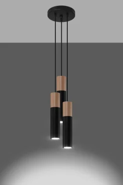 Best Sollux Hängeleuchte 3-flammig Schwarz Natur verstellbar