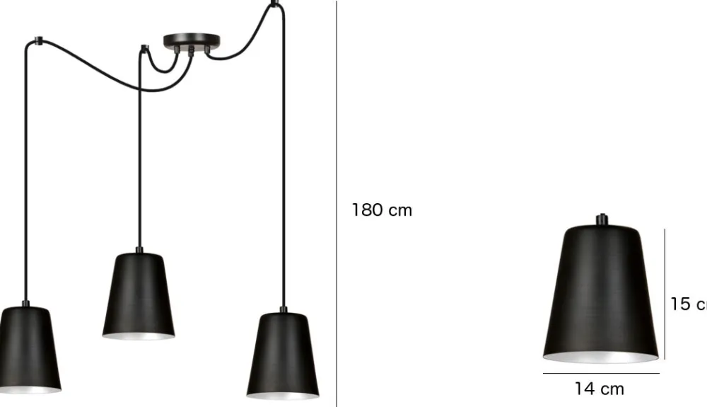 Best Emibig Hängeleuchte 3-flammig Schwarz Gold Metall 3x E27