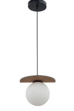 Sigma Hängeleuchte Glas Holz Kugel Ø14 cm bis 0,8 m blendarm