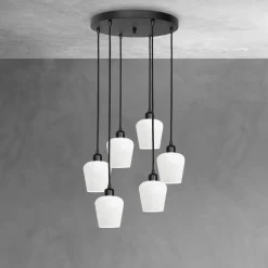 Sale Giovanni Battista Hängeleuchte Glas Messing Eisen 48,5 cm 6x E27 Weiß Schwarz