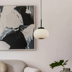 Searchlight Hängeleuchte Glas Metall Ø 24 cm schmal E27 Schwarz Weiß* Hängelampen|Esszimmer Lampen