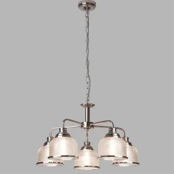 Searchlight Hängeleuchte Glas Metall Ø 58 cm in Silber Klar 5x E27* Wohnzimmerlampen|Glaslampen