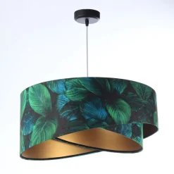 Outlet BPS Koncept Hängeleuchte Grün Gold E27 Ø 50 cm Tropical Print Stoff
