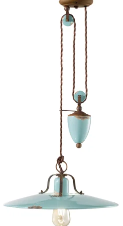 Sale Ferroluce Hängeleuchte Hellblau Shabby Antik Keramik verstellbar E27 Vintage