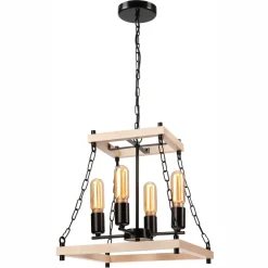 New Lamkur Hängeleuchte Holz Metall B: 37 cm Rustikal 4-flammig E27