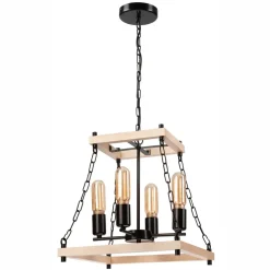 New Lamkur Hängeleuchte Holz Metall B: 37 cm Rustikal 4-flammig E27