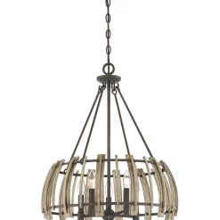 Elstead Hängeleuchte Holz Metall in Natur Schwarz antik Ø52cm* Hängelampen|Holzlampen