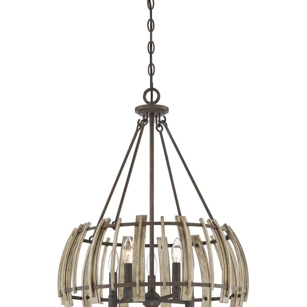 Elstead Hängeleuchte Holz Metall in Natur Schwarz antik Ø52cm* Hängelampen|Holzlampen