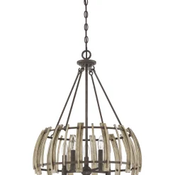 Elstead Hängeleuchte Holz Metall in Natur Schwarz antik Ø52cm* Hängelampen|Holzlampen