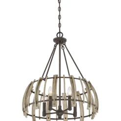 Elstead Hängeleuchte Holz Metall in Natur Schwarz antik Ø52cm* Hängelampen|Holzlampen