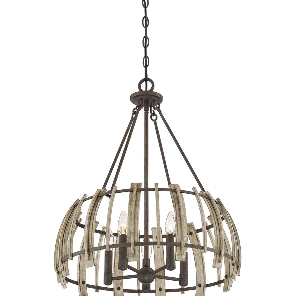 Elstead Hängeleuchte Holz Metall in Natur Schwarz antik Ø52cm* Hängelampen|Holzlampen