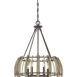 Elstead Hängeleuchte Holz Metall in Natur Schwarz antik Ø52cm* Hängelampen|Holzlampen