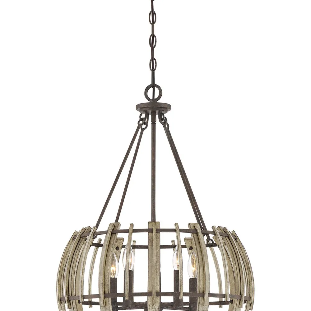 Elstead Hängeleuchte Holz Metall in Natur Schwarz antik Ø52cm* Hängelampen|Holzlampen