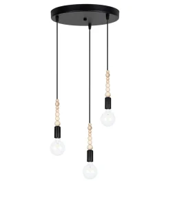 Belis Hängeleuchte Holz Metall Schwarz E27 3-flammig wohnlich* Hängelampen|Bürolampen