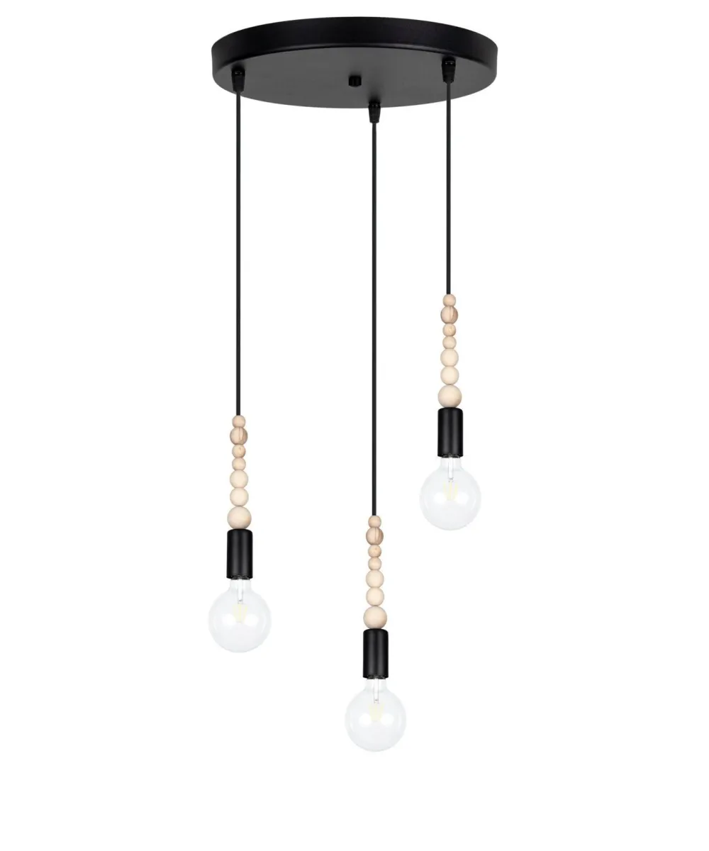 Belis Hängeleuchte Holz Metall Schwarz E27 3-flammig wohnlich* Hängelampen|Bürolampen