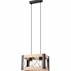 Clearance Lamkur Hängeleuchte Holz Metall verstellbar 2-flammig E27 Rustikal