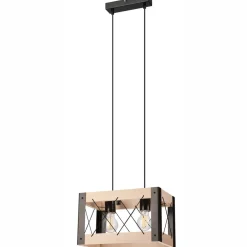 Clearance Lamkur Hängeleuchte Holz Metall verstellbar 2-flammig E27 Rustikal