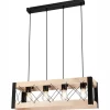 Best Lamkur Hängeleuchte Holz Metall 4x E27 B: 63 cm Schwarz Natur Rustikal