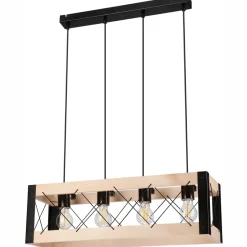 Best Lamkur Hängeleuchte Holz Metall 4x E27 B: 63 cm Schwarz Natur Rustikal
