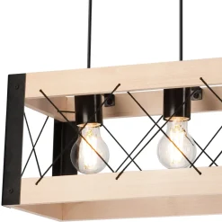 Best Lamkur Hängeleuchte Holz Metall 4x E27 B: 63 cm Schwarz Natur Rustikal