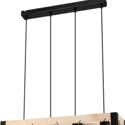 Best Lamkur Hängeleuchte Holz Metall 4x E27 B: 63 cm Schwarz Natur Rustikal