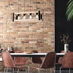 Best Lamkur Hängeleuchte Holz Metall 4x E27 B: 63 cm Schwarz Natur Rustikal