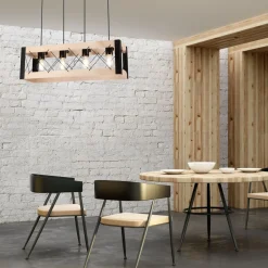 Best Lamkur Hängeleuchte Holz Metall 4x E27 B: 63 cm Schwarz Natur Rustikal