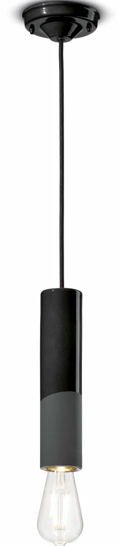 Online Ferroluce Hängeleuchte Keramik E27 rund D: 5,5 cm Schwarz Retro