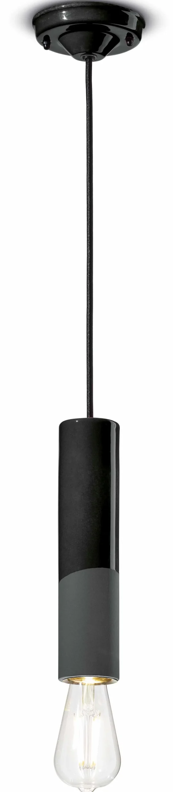 Online Ferroluce Hängeleuchte Keramik E27 rund D: 5,5 cm Schwarz Retro