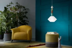 Ferroluce Hängeleuchte Keramik Glas Ecru Bunt E27 Retro Design