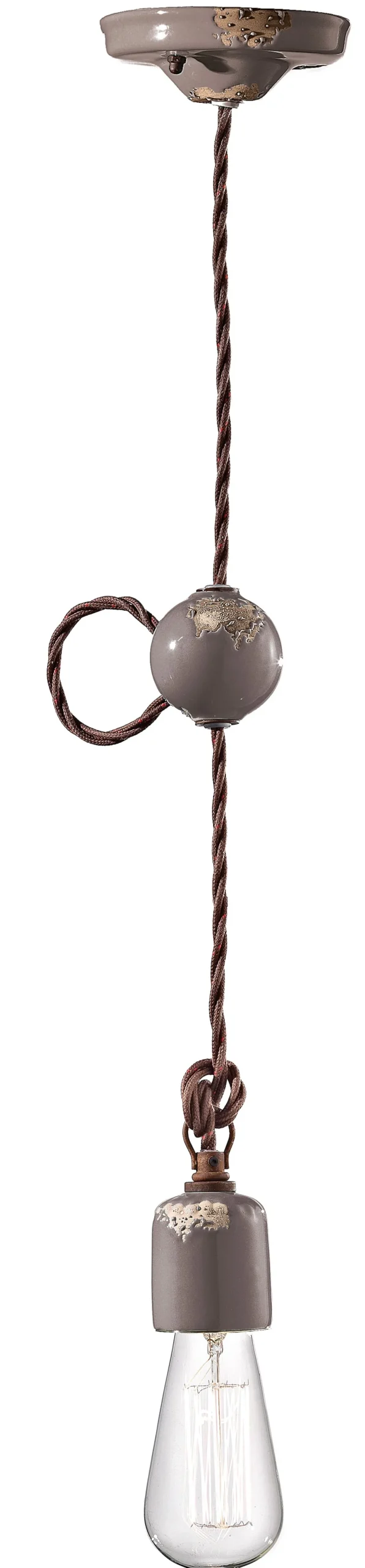 Ferroluce Hängeleuchte Keramik H: max. 120 cm Taupe Shabby Antik* Bürolampen|Wohnzimmerlampen